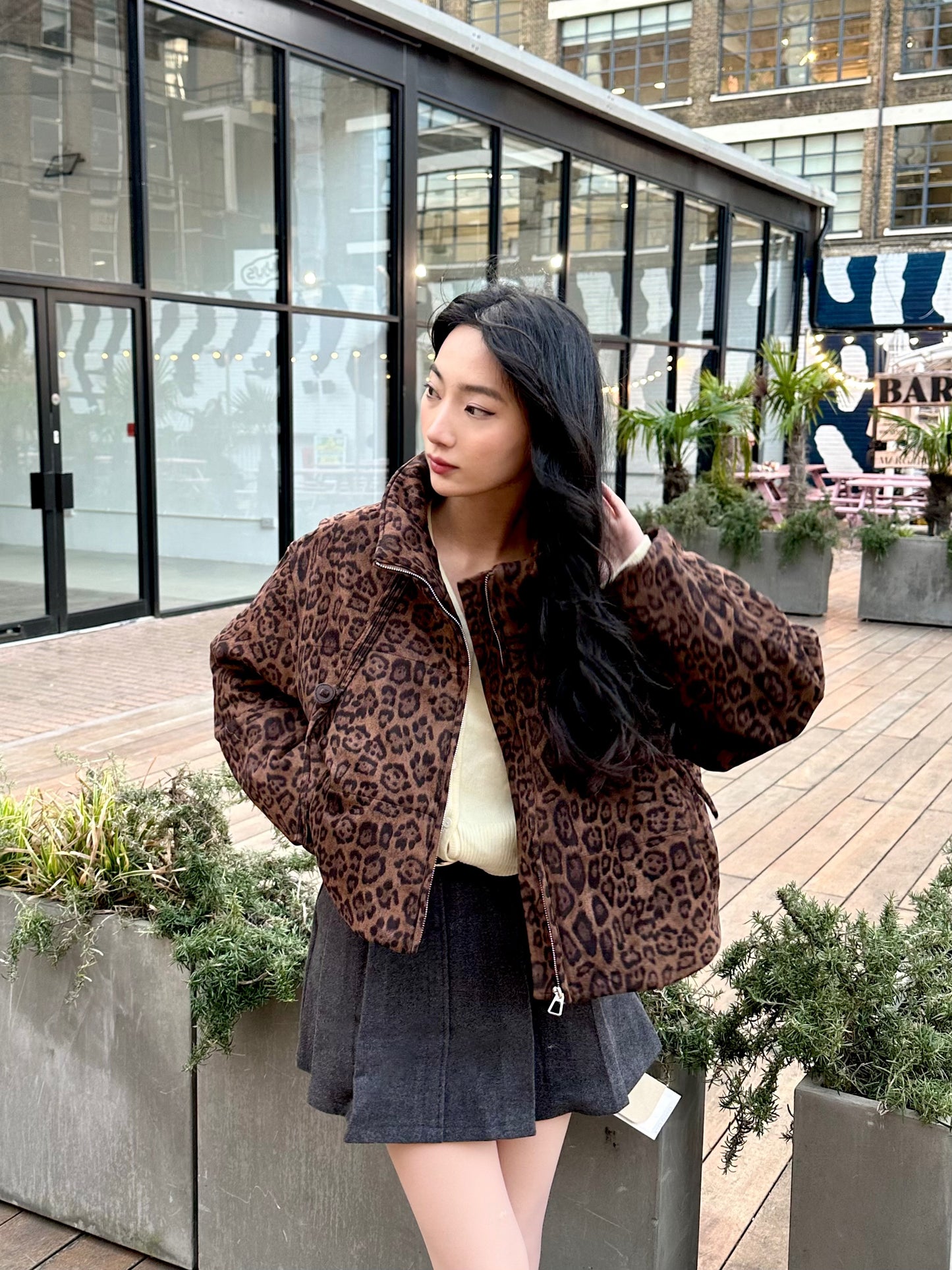 Leopard-print Cotton Coat