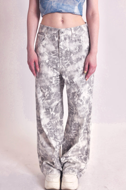 Washed Snake Denim Trousers in Grey