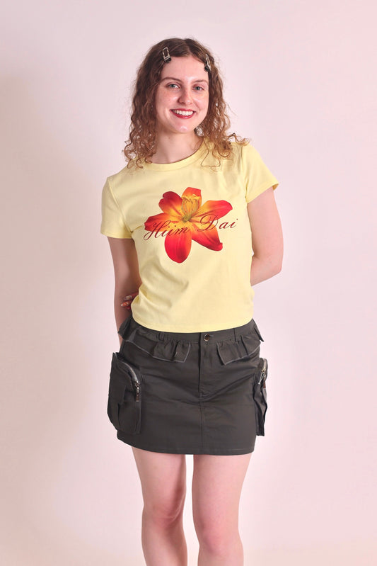 Yellow Graphic Baby Tee in Lily Print
